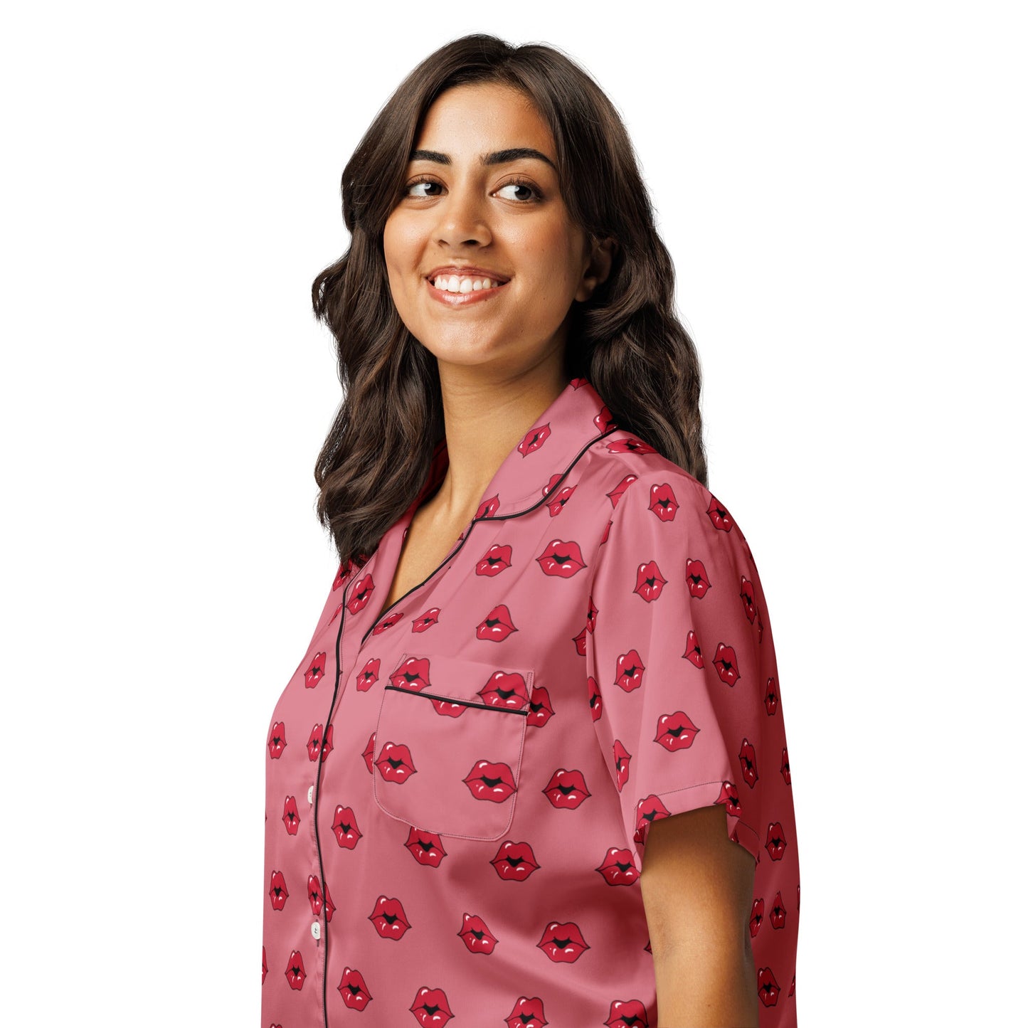 Kiss Pattern All - over print women’s short sleeve pajama top - PratSN
