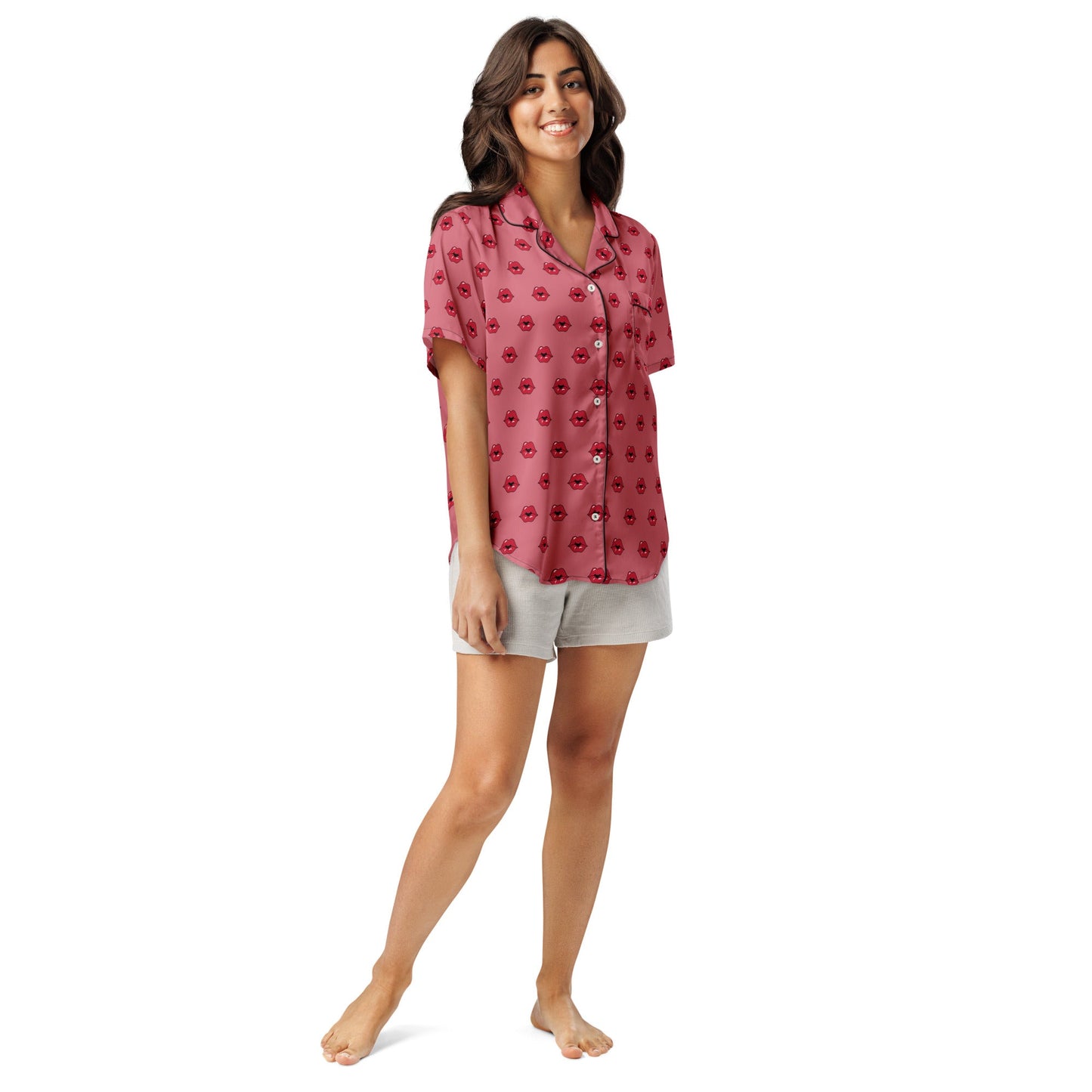 Kiss Pattern All - over print women’s short sleeve pajama top - PratSN