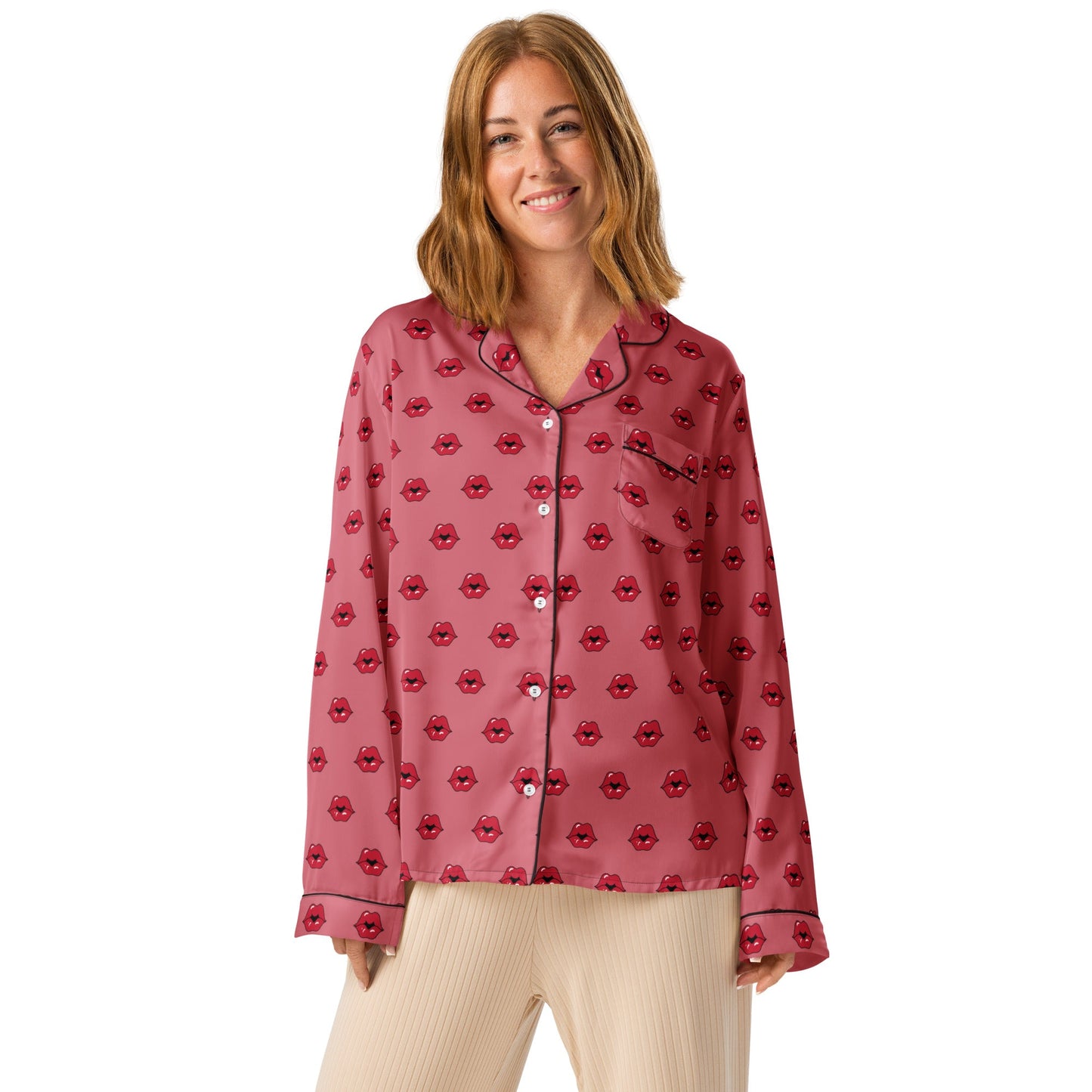 Kiss pattern Women’s long sleeve pajama top - PratSN