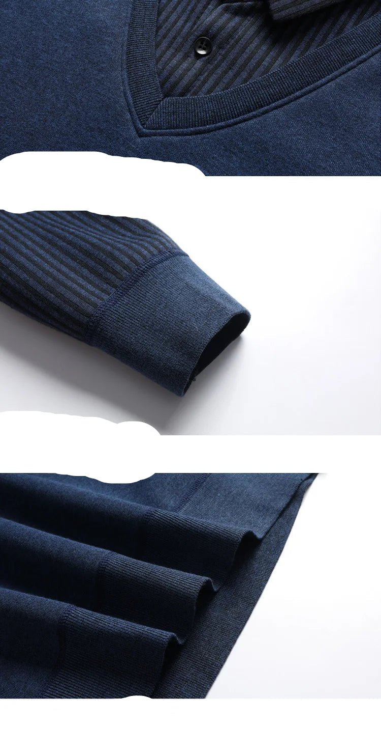 Knitted Sweater Velvet Thickened Men's Fake Two - piece Shirt Collar Sweaters Base Shirt Loose Pullover Winter Thermal Underwear - PratSN