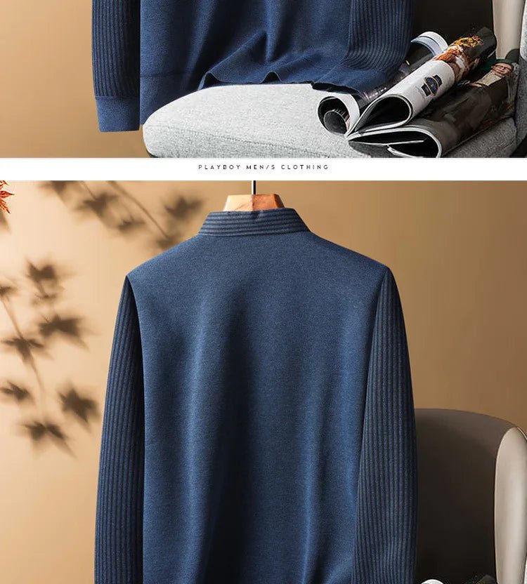 Knitted Sweater Velvet Thickened Men's Fake Two - piece Shirt Collar Sweaters Base Shirt Loose Pullover Winter Thermal Underwear - PratSN