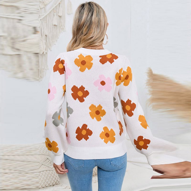 Knitted Thread Pullover Women's Flower - PratSN