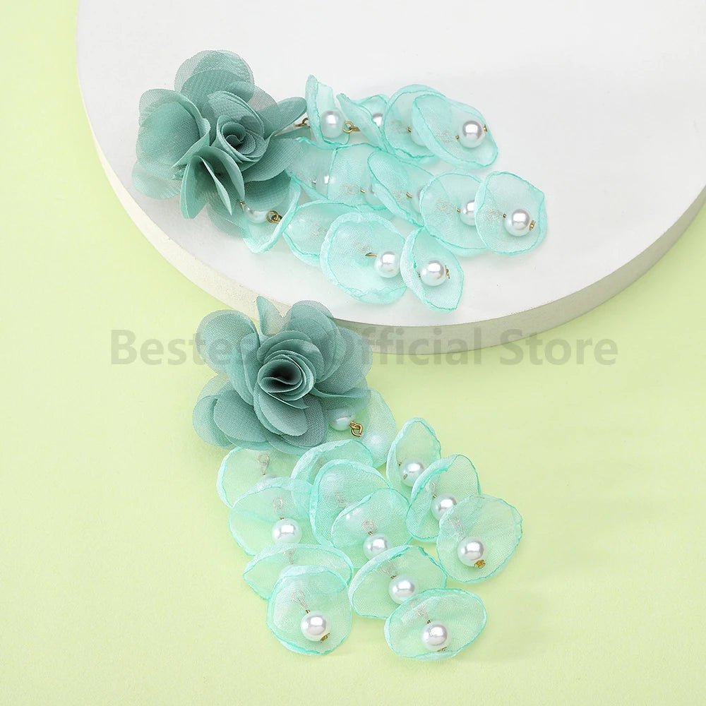 Korean Fashion Imitation Pearl Tassel Drop Earrings For Women Original Design Luxury Elegant Flower Pendant Girl Wedding Jewelry - PratSN