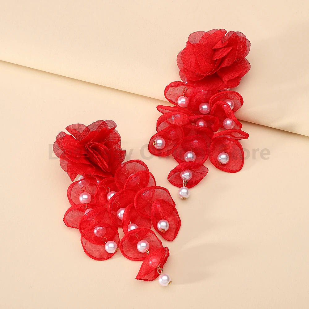 Korean Fashion Imitation Pearl Tassel Drop Earrings For Women Original Design Luxury Elegant Flower Pendant Girl Wedding Jewelry - PratSN