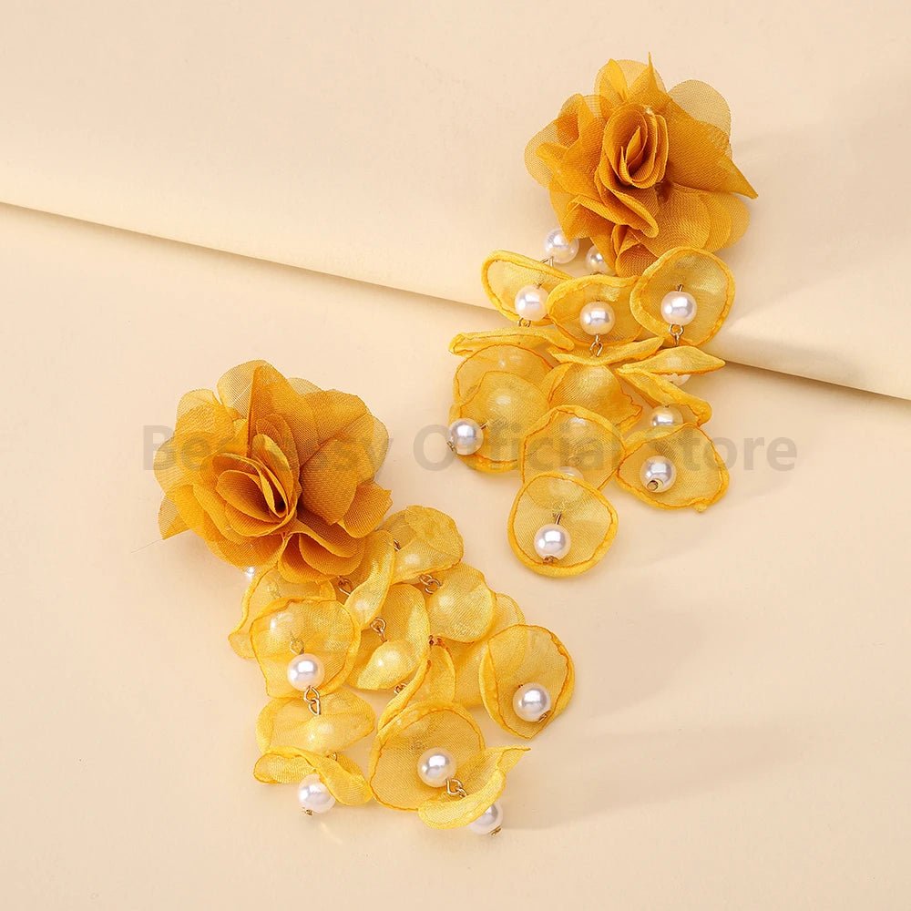 Korean Fashion Imitation Pearl Tassel Drop Earrings For Women Original Design Luxury Elegant Flower Pendant Girl Wedding Jewelry - PratSN