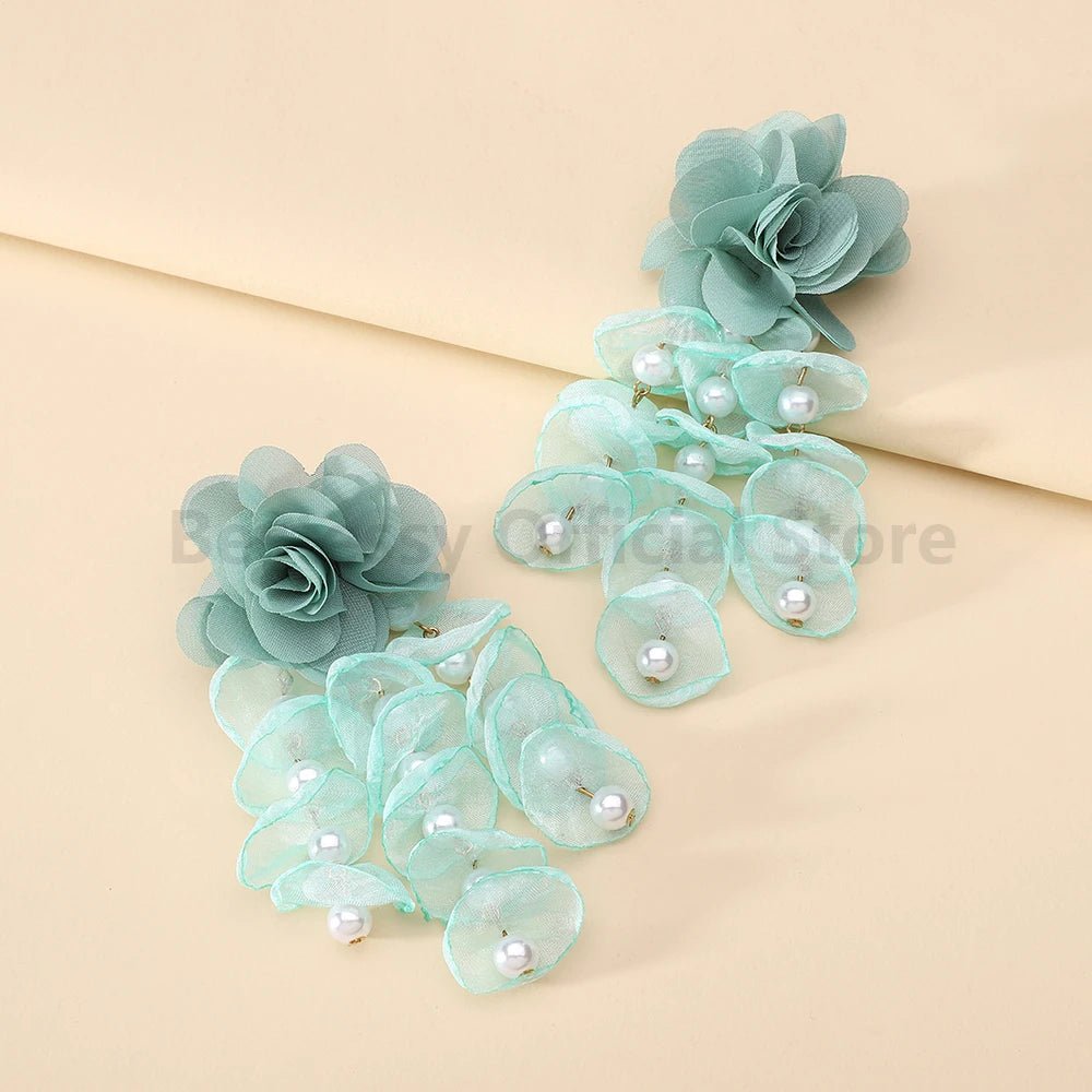 Korean Fashion Imitation Pearl Tassel Drop Earrings For Women Original Design Luxury Elegant Flower Pendant Girl Wedding Jewelry - PratSN