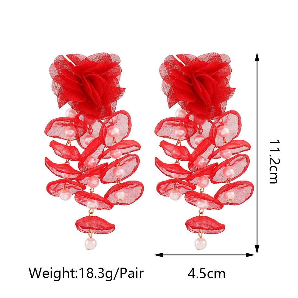 Korean Fashion Imitation Pearl Tassel Drop Earrings For Women Original Design Luxury Elegant Flower Pendant Girl Wedding Jewelry - PratSN