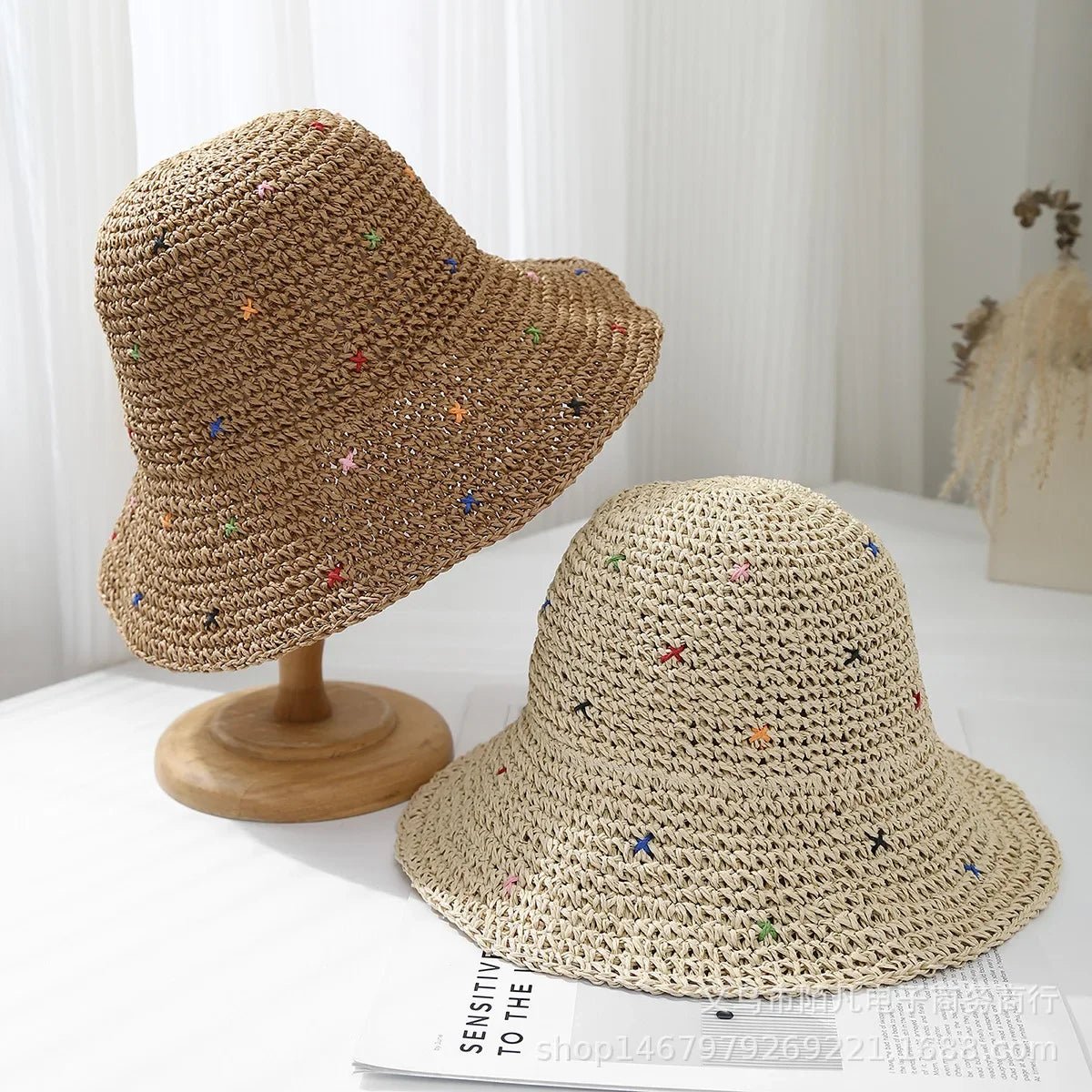 Korean Style Colorful Sweet Girl Straw Hat New Model Woven Summer Sun Protection Hat Beach Vacation Beach Sunshade Cap - PratSN