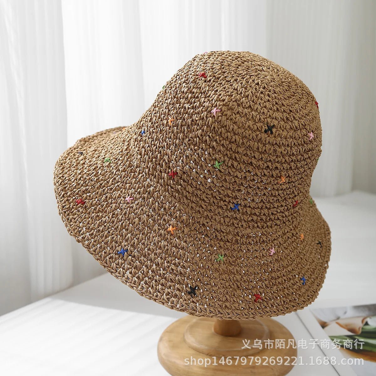 Korean Style Colorful Sweet Girl Straw Hat New Model Woven Summer Sun Protection Hat Beach Vacation Beach Sunshade Cap - PratSN