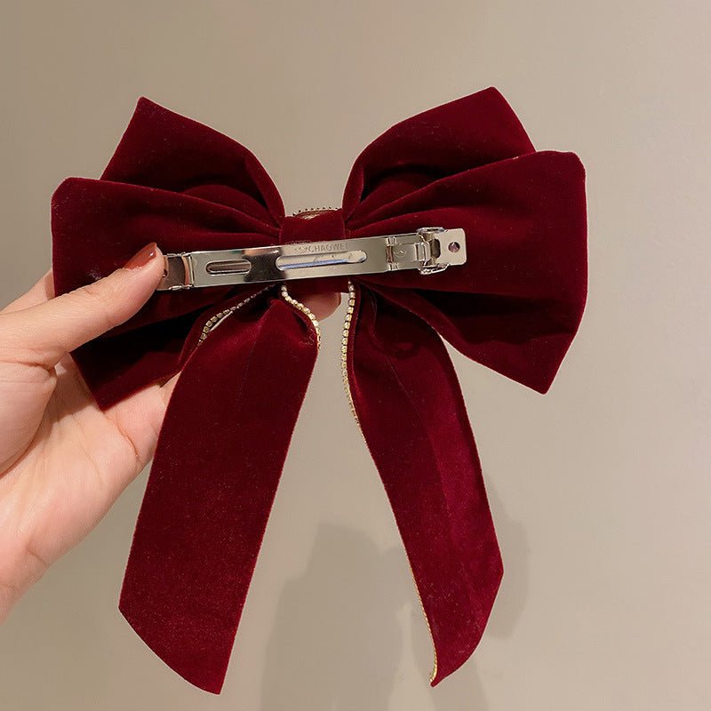 Korean Velvet Bow Hair Pins Fabric Rhinestone Pearl Hair Clips for Women Luxulry Jewelry Spring Clip Gils Hair Accessories - PratSN