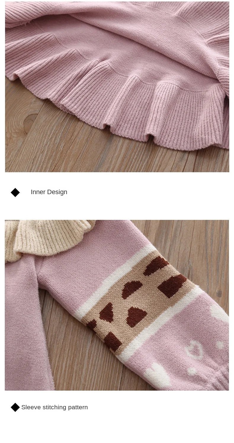 Korean Version Mid - Length Wool Dress with Ruffled Skirt Sweet Girls Winter Sweater Baby Outfit Decorated with a Bow From Taizhou - PratSN