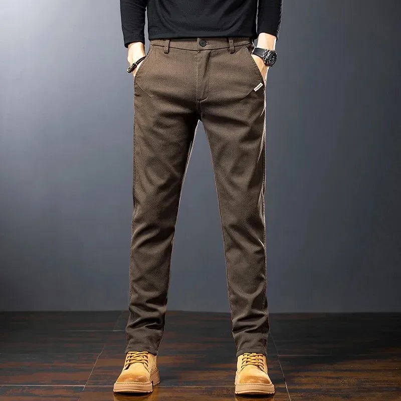 KUBRO Men's Pants Casual Cotton Solid Color Spring Autumn Straight Business Work Pants High Quality Fashion Black Grey Trousers - PratSN