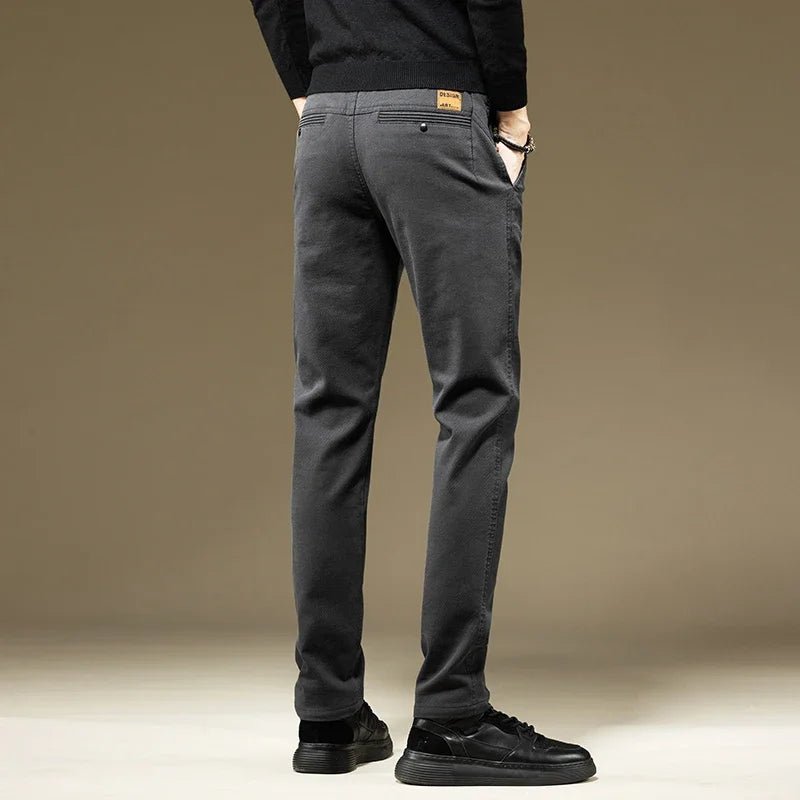 KUBRO Men's Pants Casual Cotton Solid Color Spring Autumn Straight Business Work Pants High Quality Fashion Black Grey Trousers - PratSN