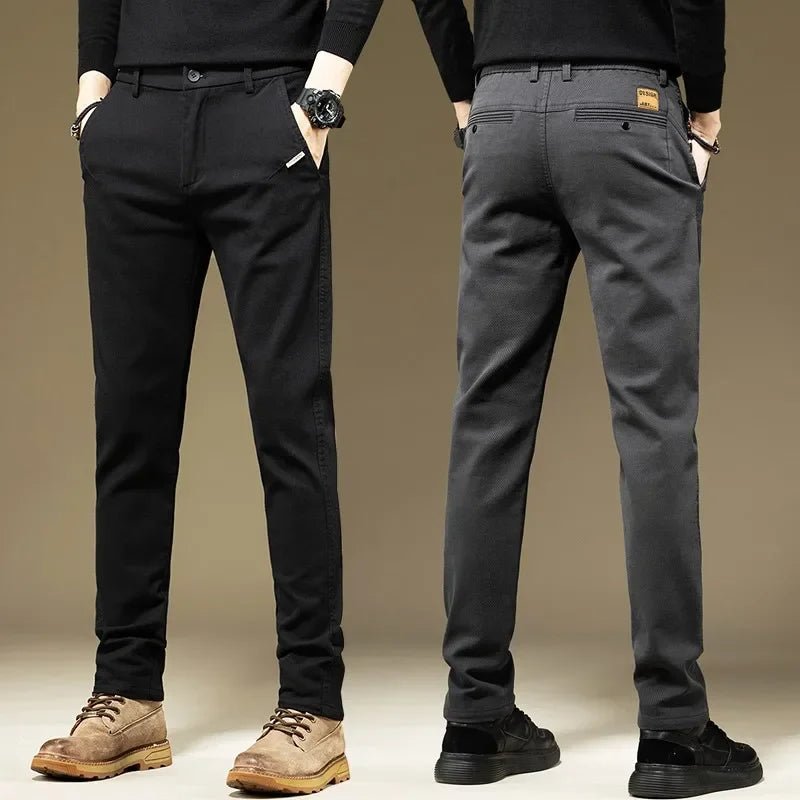 KUBRO Men's Pants Casual Cotton Solid Color Spring Autumn Straight Business Work Pants High Quality Fashion Black Grey Trousers - PratSN