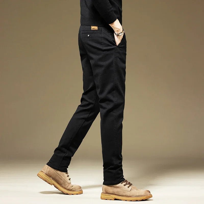 KUBRO Men's Pants Casual Cotton Solid Color Spring Autumn Straight Business Work Pants High Quality Fashion Black Grey Trousers - PratSN