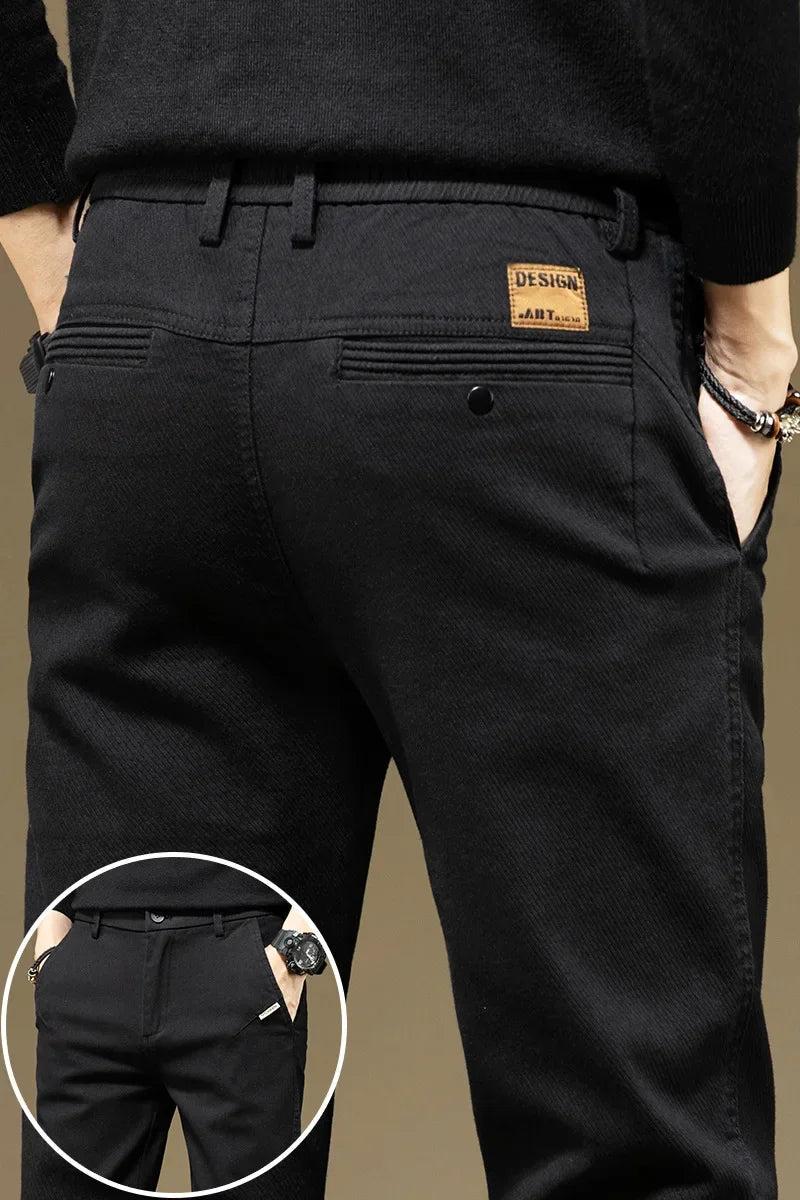 KUBRO Men's Pants Casual Cotton Solid Color Spring Autumn Straight Business Work Pants High Quality Fashion Black Grey Trousers - PratSN
