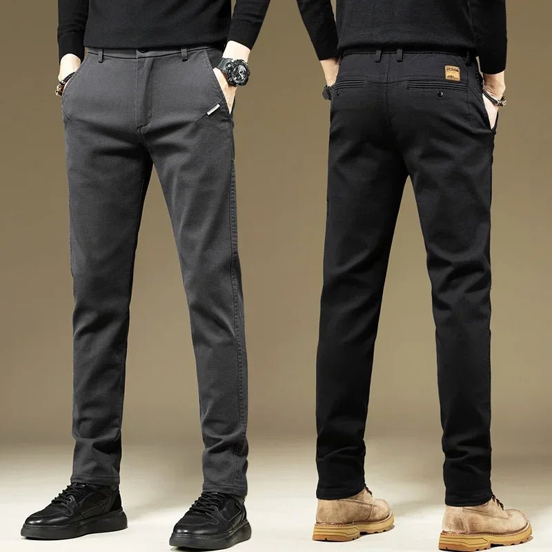 KUBRO Men's Pants Casual Cotton Solid Color Spring Autumn Straight Business Work Pants High Quality Fashion Black Grey Trousers - PratSN