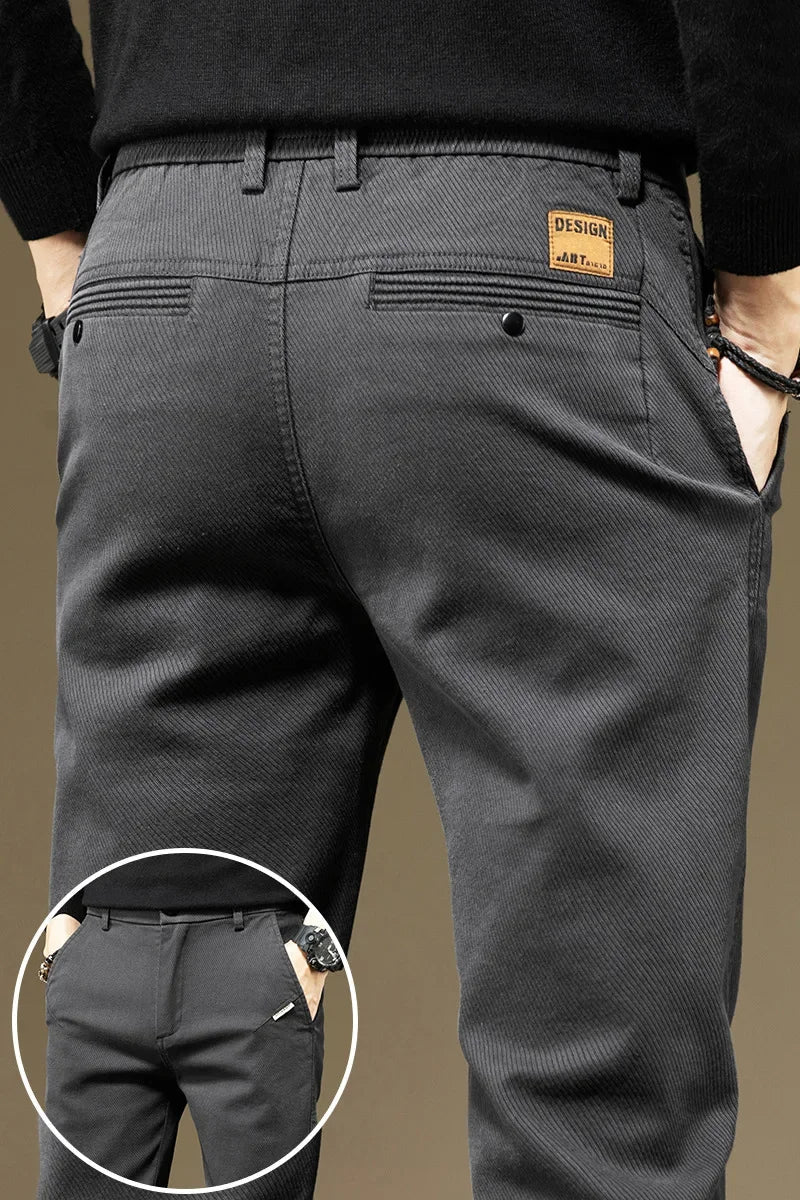 KUBRO Men's Pants Casual Cotton Solid Color Spring Autumn Straight Business Work Pants High Quality Fashion Black Grey Trousers - PratSN