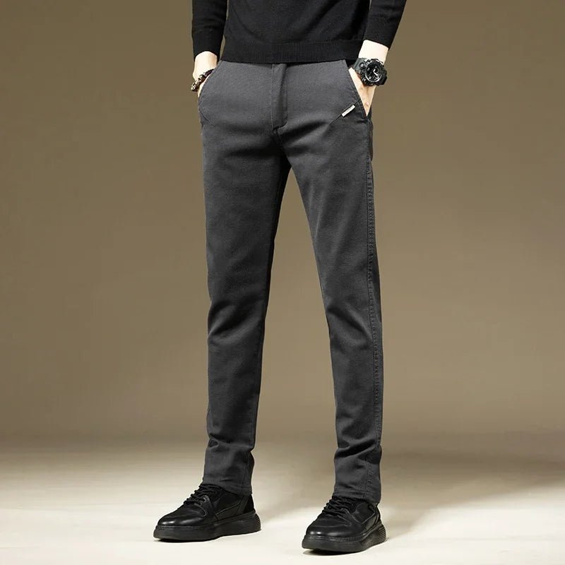 KUBRO Men's Pants Casual Cotton Solid Color Spring Autumn Straight Business Work Pants High Quality Fashion Black Grey Trousers - PratSN
