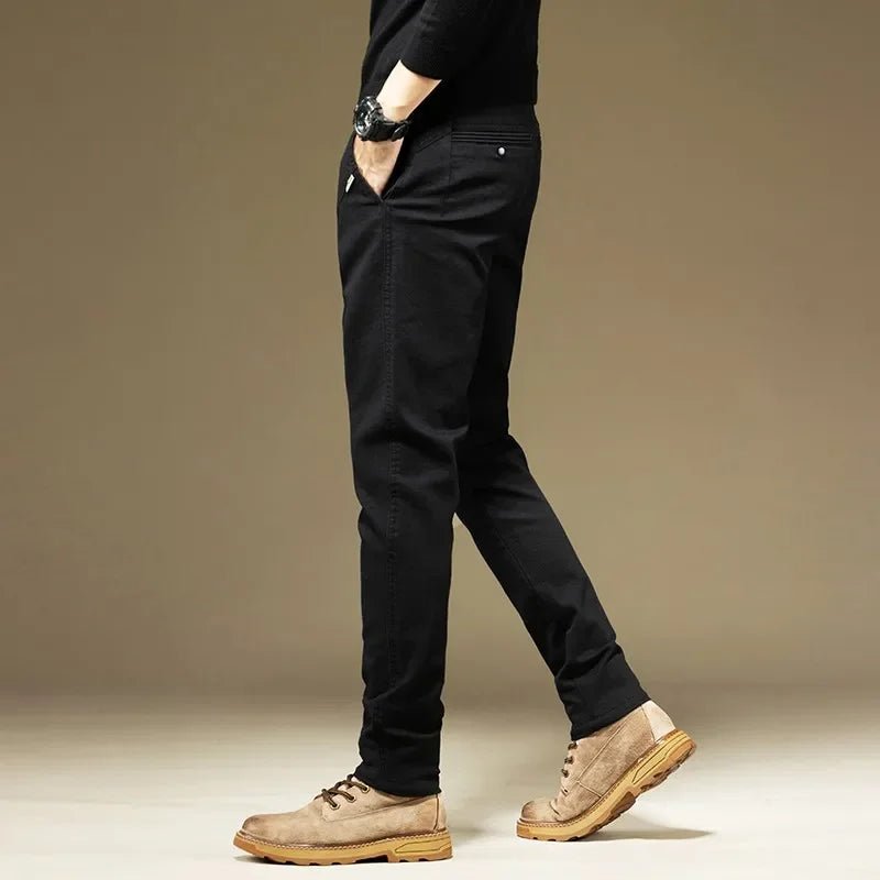 KUBRO Men's Pants Casual Cotton Solid Color Spring Autumn Straight Business Work Pants High Quality Fashion Black Grey Trousers - PratSN