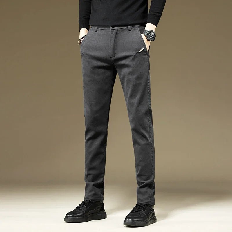KUBRO Men's Pants Casual Cotton Solid Color Spring Autumn Straight Business Work Pants High Quality Fashion Black Grey Trousers - PratSN