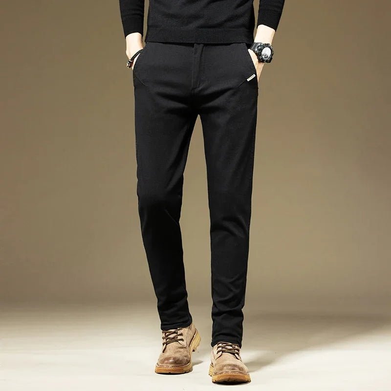 KUBRO Men's Pants Casual Cotton Solid Color Spring Autumn Straight Business Work Pants High Quality Fashion Black Grey Trousers - PratSN