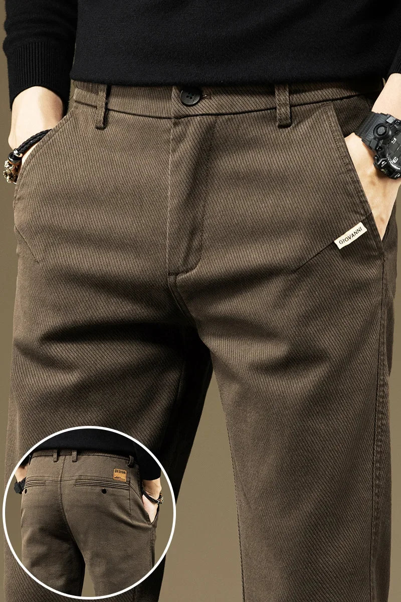 KUBRO Men's Pants Casual Cotton Solid Color Spring Autumn Straight Business Work Pants High Quality Fashion Black Grey Trousers - PratSN
