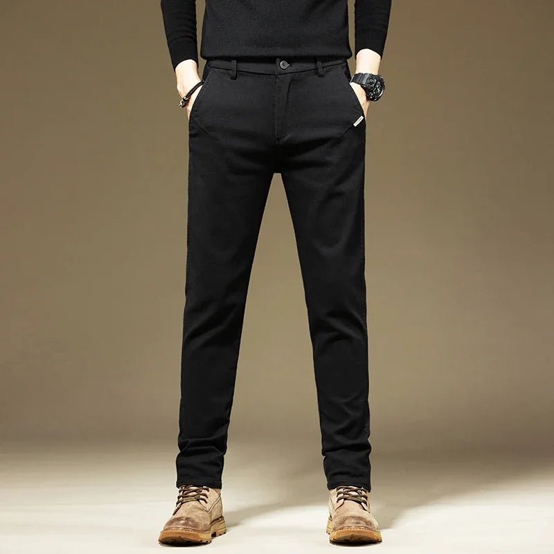 KUBRO Men's Pants Casual Cotton Solid Color Spring Autumn Straight Business Work Pants High Quality Fashion Black Grey Trousers - PratSN