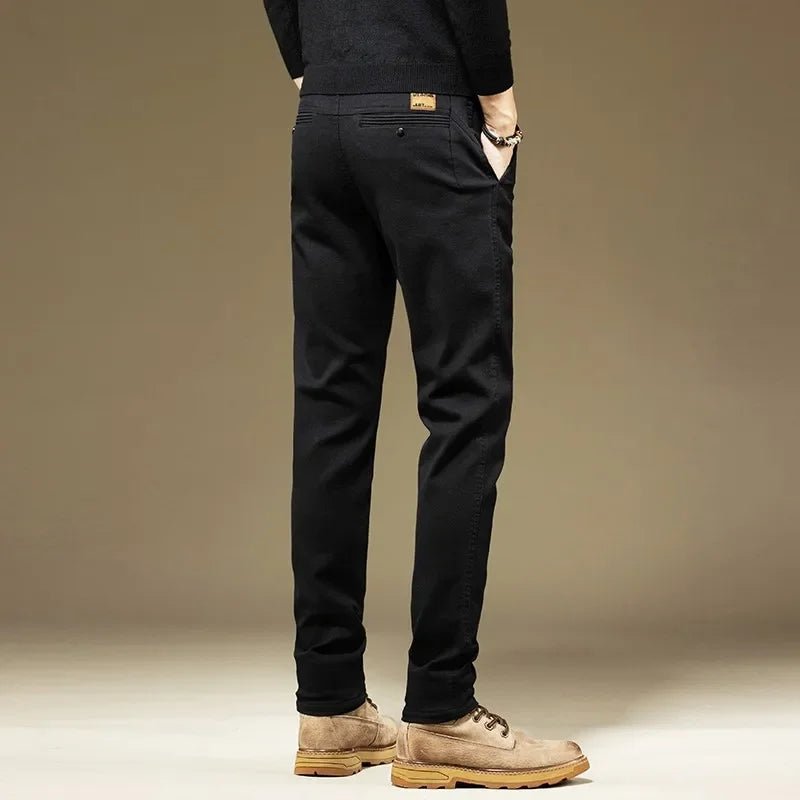 KUBRO Men's Pants Casual Cotton Solid Color Spring Autumn Straight Business Work Pants High Quality Fashion Black Grey Trousers - PratSN