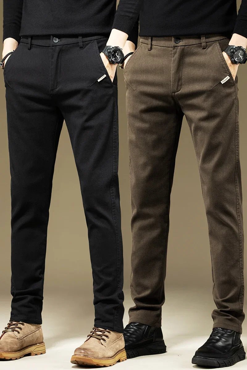 KUBRO Men's Pants Casual Cotton Solid Color Spring Autumn Straight Business Work Pants High Quality Fashion Black Grey Trousers - PratSN