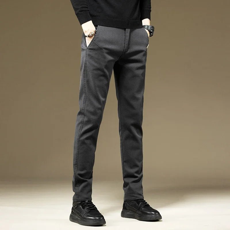 KUBRO Men's Pants Casual Cotton Solid Color Spring Autumn Straight Business Work Pants High Quality Fashion Black Grey Trousers - PratSN