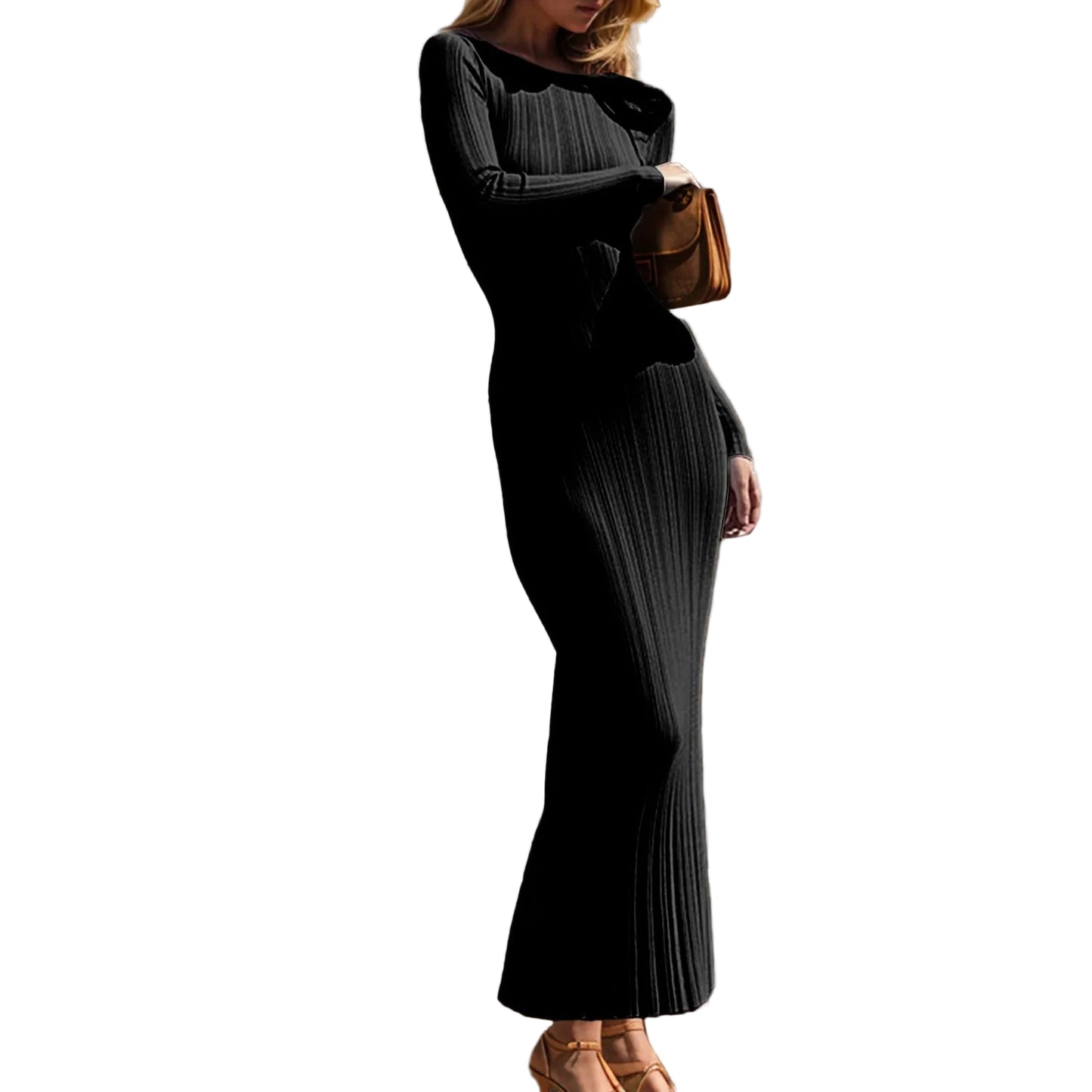 Ladies Fashionable Casual Dress French Retro Temperament Patchwork Knitted Round Neck Long Sleeved Slim Fit Autumn Winter Dress - PratSN