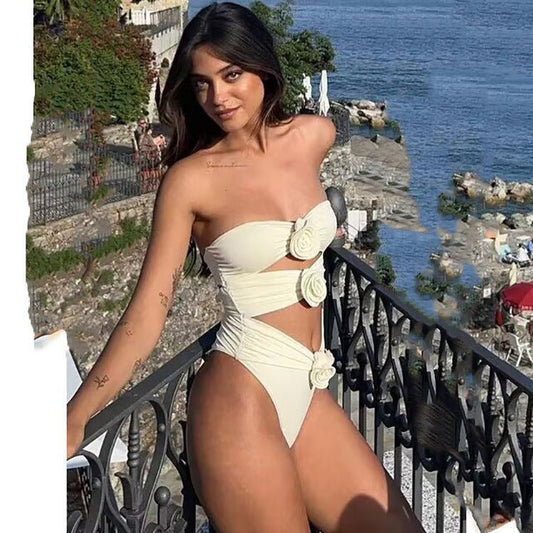 Ladies Hot Spring Three - dimensional Flower BIKINI One - piece Swimsuit - PratSN