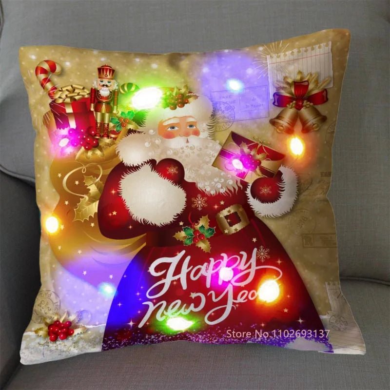 LED Light Santa Claus Cushion Cover Merry Christmas Decoration Throw Pillow Home Square Pillowcase Sofa Cushion New Year Pillow - PratSN
