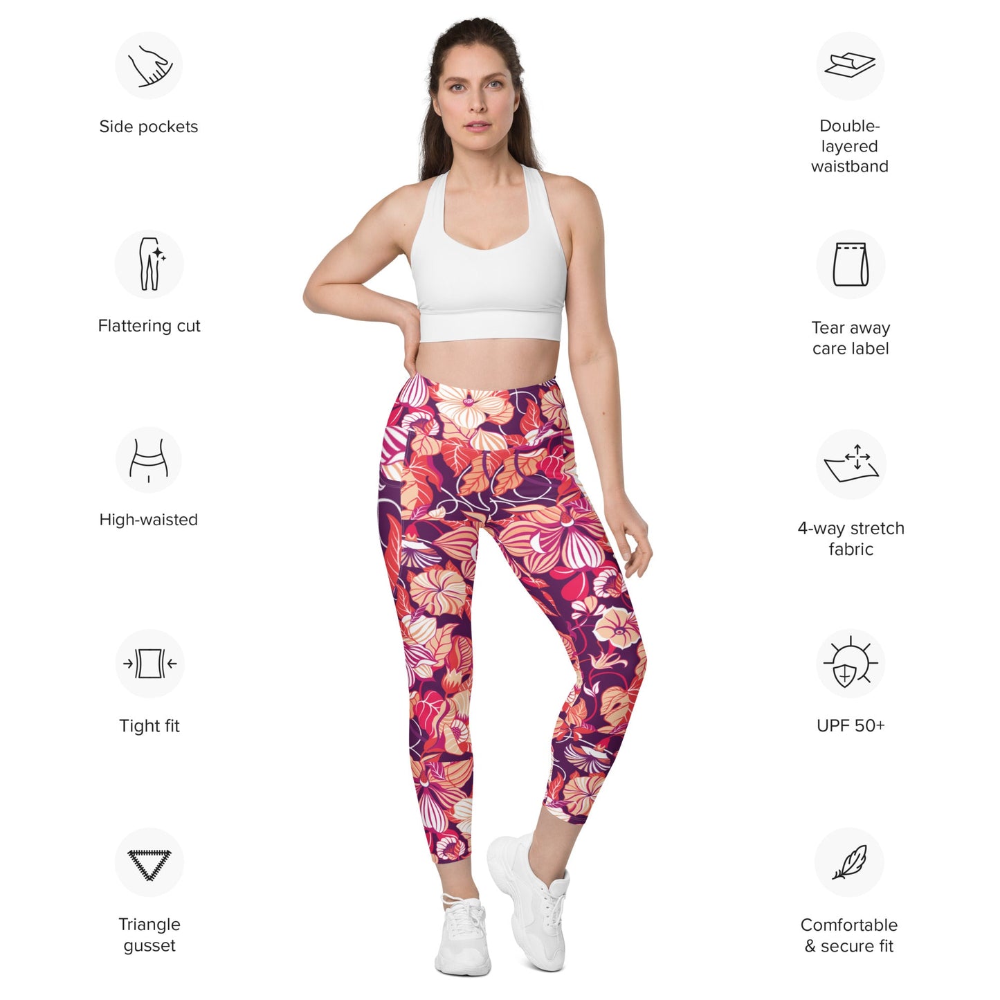 Leggings with pockets Trendy Activewear floral pants - PratSN