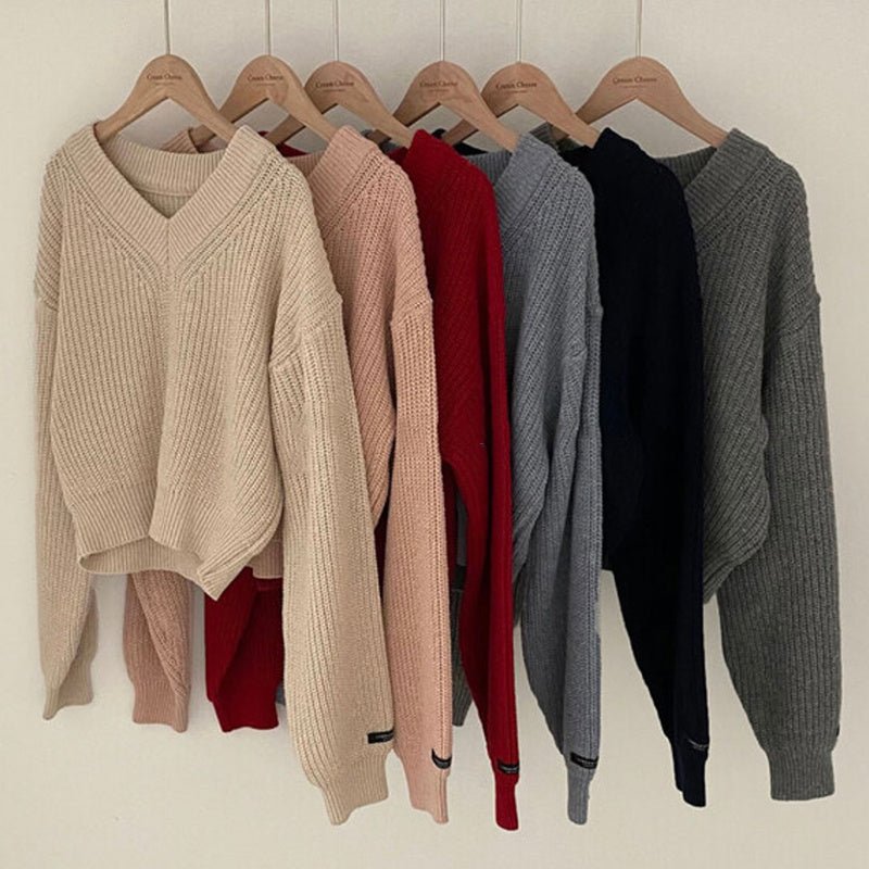 Letter Patch Loose Leisure All - matching Long Sleeve Knitted Pullover Sweater - PratSN