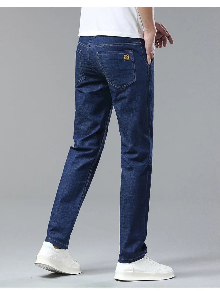 Light Blue Classic Business Casual Cotton Pants Fashion Breathable Denim Elastic Trousers Brand Men's Clothing Straight Jeans - PratSN