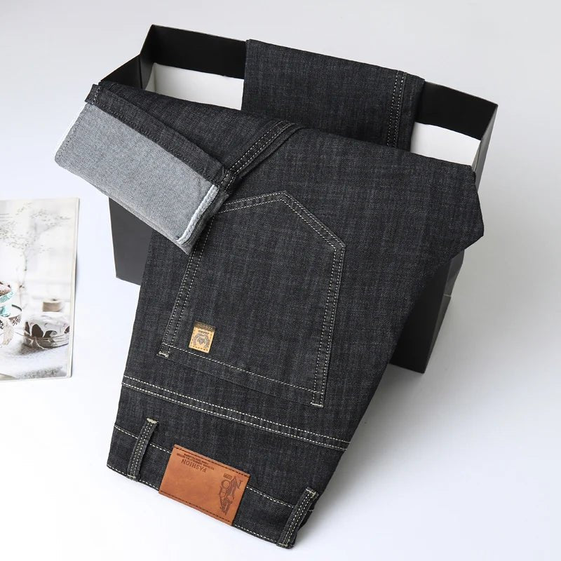 Light Blue Classic Business Casual Cotton Pants Fashion Breathable Denim Elastic Trousers Brand Men's Clothing Straight Jeans - PratSN
