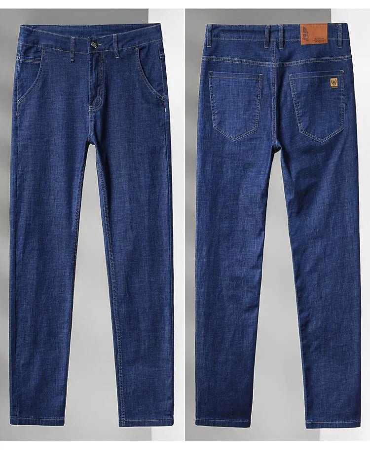 Light Blue Classic Business Casual Cotton Pants Fashion Breathable Denim Elastic Trousers Brand Men's Clothing Straight Jeans - PratSN