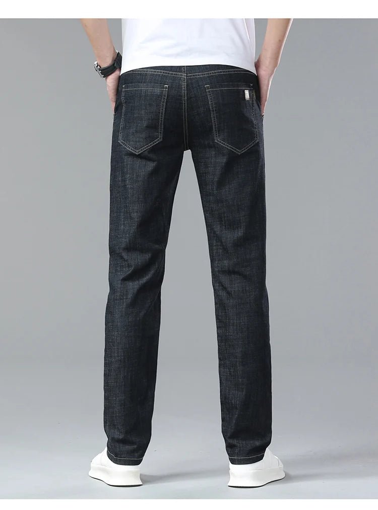 Light Blue Classic Business Casual Cotton Pants Fashion Breathable Denim Elastic Trousers Brand Men's Clothing Straight Jeans - PratSN