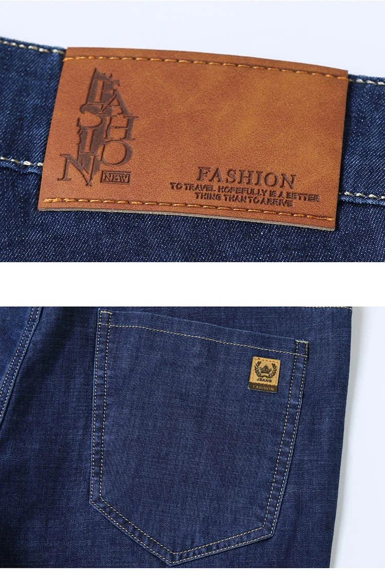 Light Blue Classic Business Casual Cotton Pants Fashion Breathable Denim Elastic Trousers Brand Men's Clothing Straight Jeans - PratSN