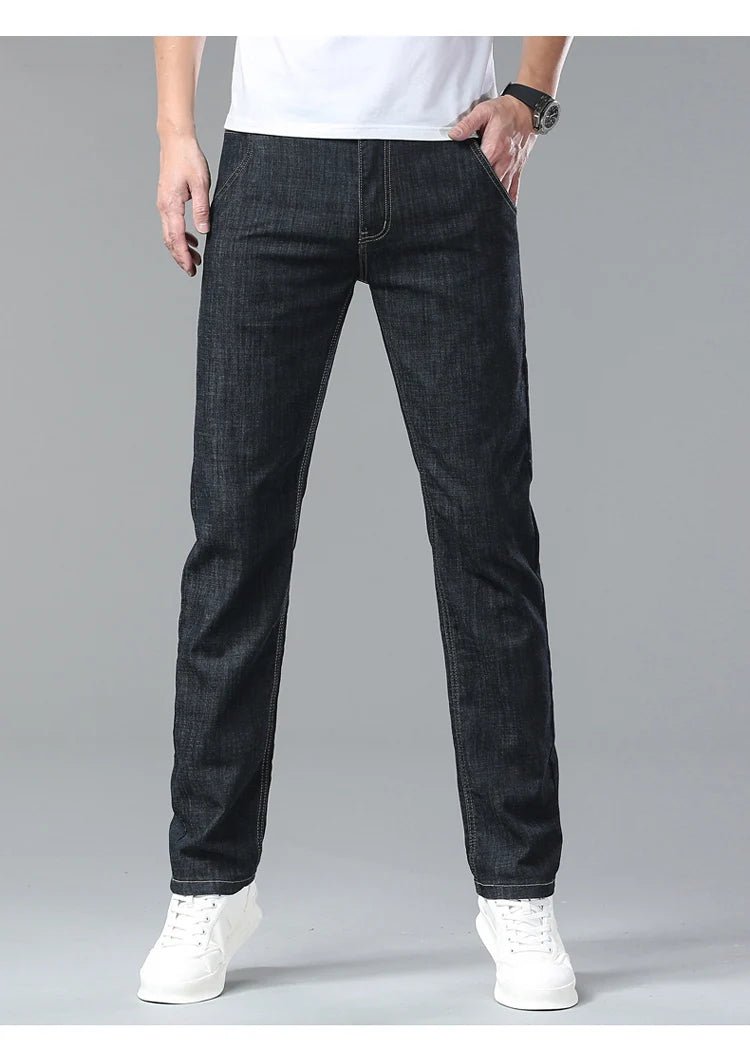 Light Blue Classic Business Casual Cotton Pants Fashion Breathable Denim Elastic Trousers Brand Men's Clothing Straight Jeans - PratSN