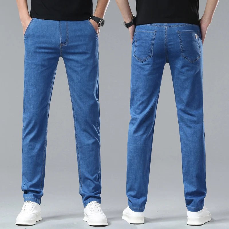 Light Blue Classic Business Casual Cotton Pants Fashion Breathable Denim Elastic Trousers Brand Men's Clothing Straight Jeans - PratSN