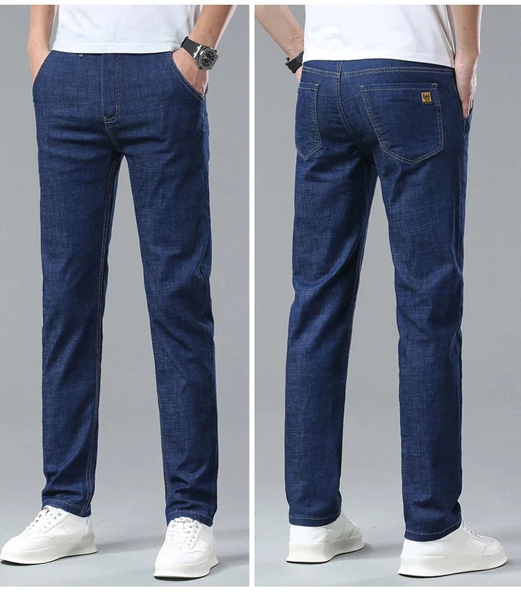 Light Blue Classic Business Casual Cotton Pants Fashion Breathable Denim Elastic Trousers Brand Men's Clothing Straight Jeans - PratSN