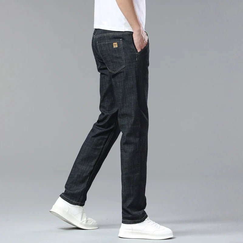 Light Blue Classic Business Casual Cotton Pants Fashion Breathable Denim Elastic Trousers Brand Men's Clothing Straight Jeans - PratSN