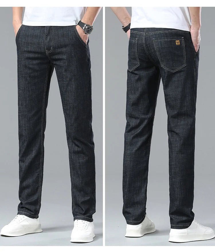 Light Blue Classic Business Casual Cotton Pants Fashion Breathable Denim Elastic Trousers Brand Men's Clothing Straight Jeans - PratSN