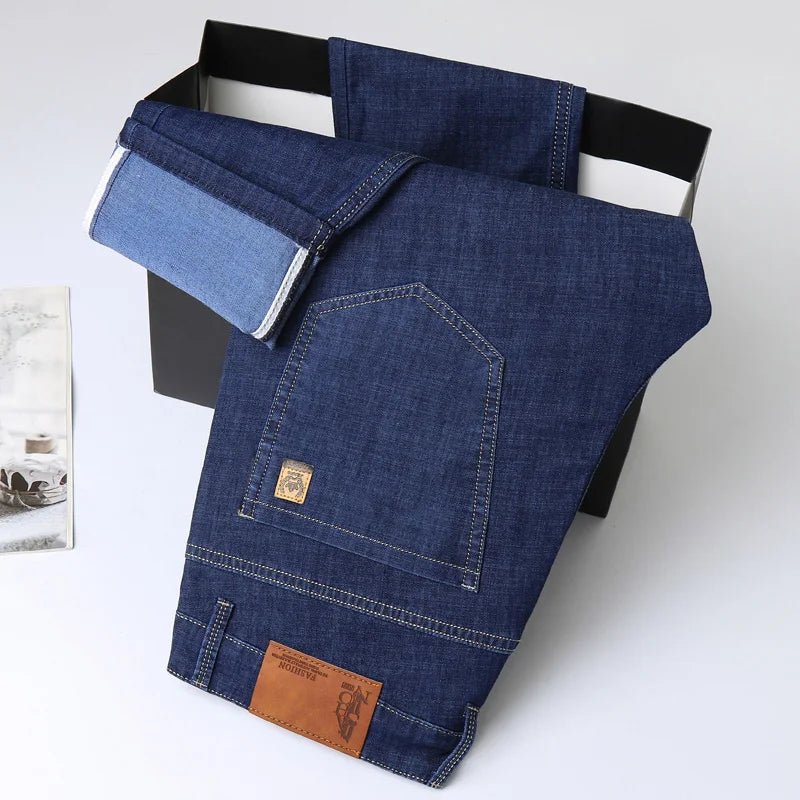Light Blue Classic Business Casual Cotton Pants Fashion Breathable Denim Elastic Trousers Brand Men's Clothing Straight Jeans - PratSN