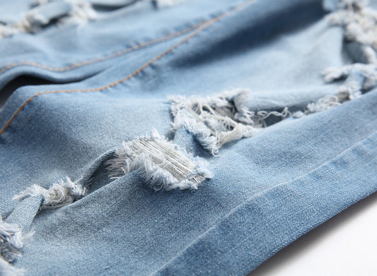 Light Blue Men's Ripped Stretch Jeans - PratSN