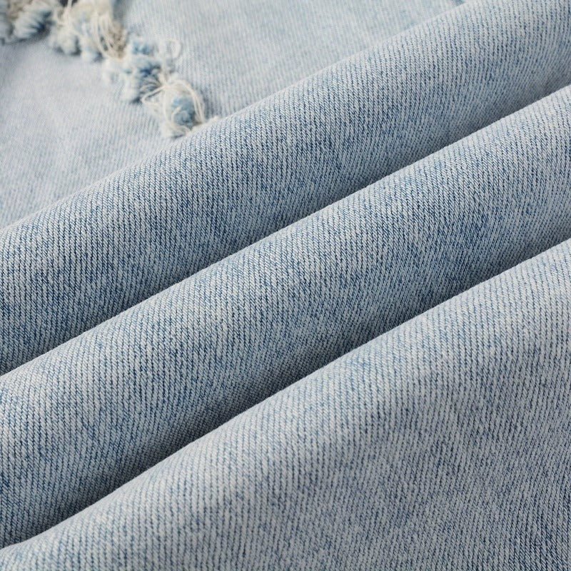 Light Colored Hot Diamond Patch With Holes In Elastic Tight Jeans For Men - PratSN