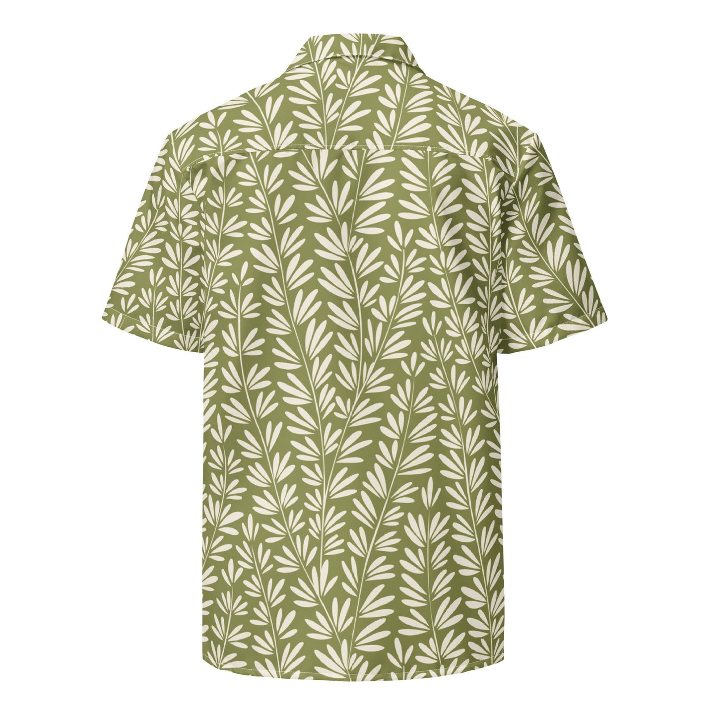 Light Olive Green Floral Beach Shirt - Unisex Short Sleeve Button Down - PratSN